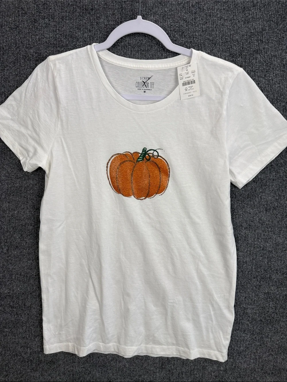 J. Crew White Short Sleeve Tee with Orange Pumpkin Motif Medium